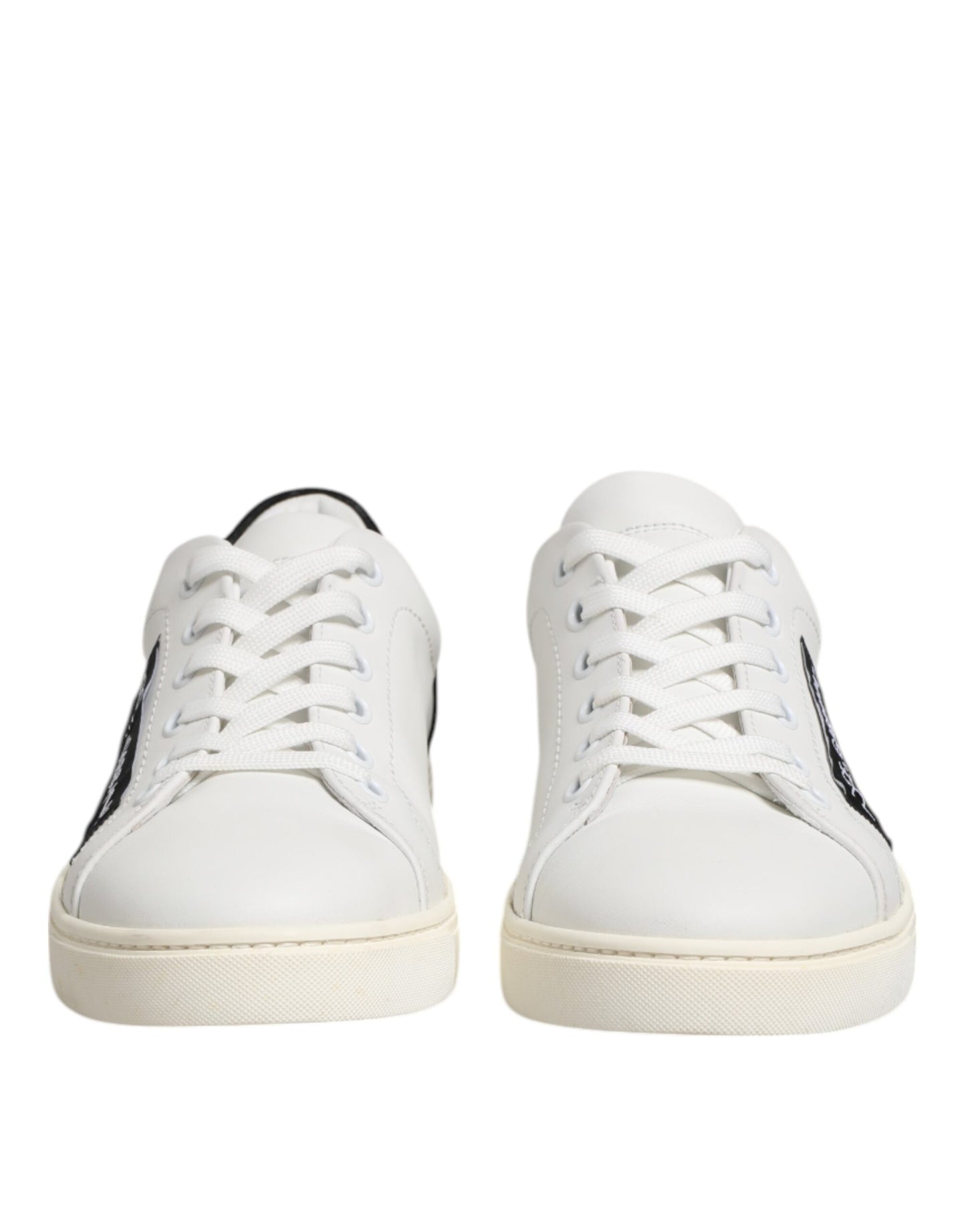 Dolce &amp; Gabbana White Black Leather Low Top Sneakers Shoes
