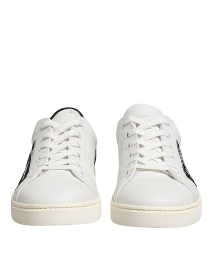 Dolce &amp; Gabbana White Black Leather Low Top Sneakers Shoes
