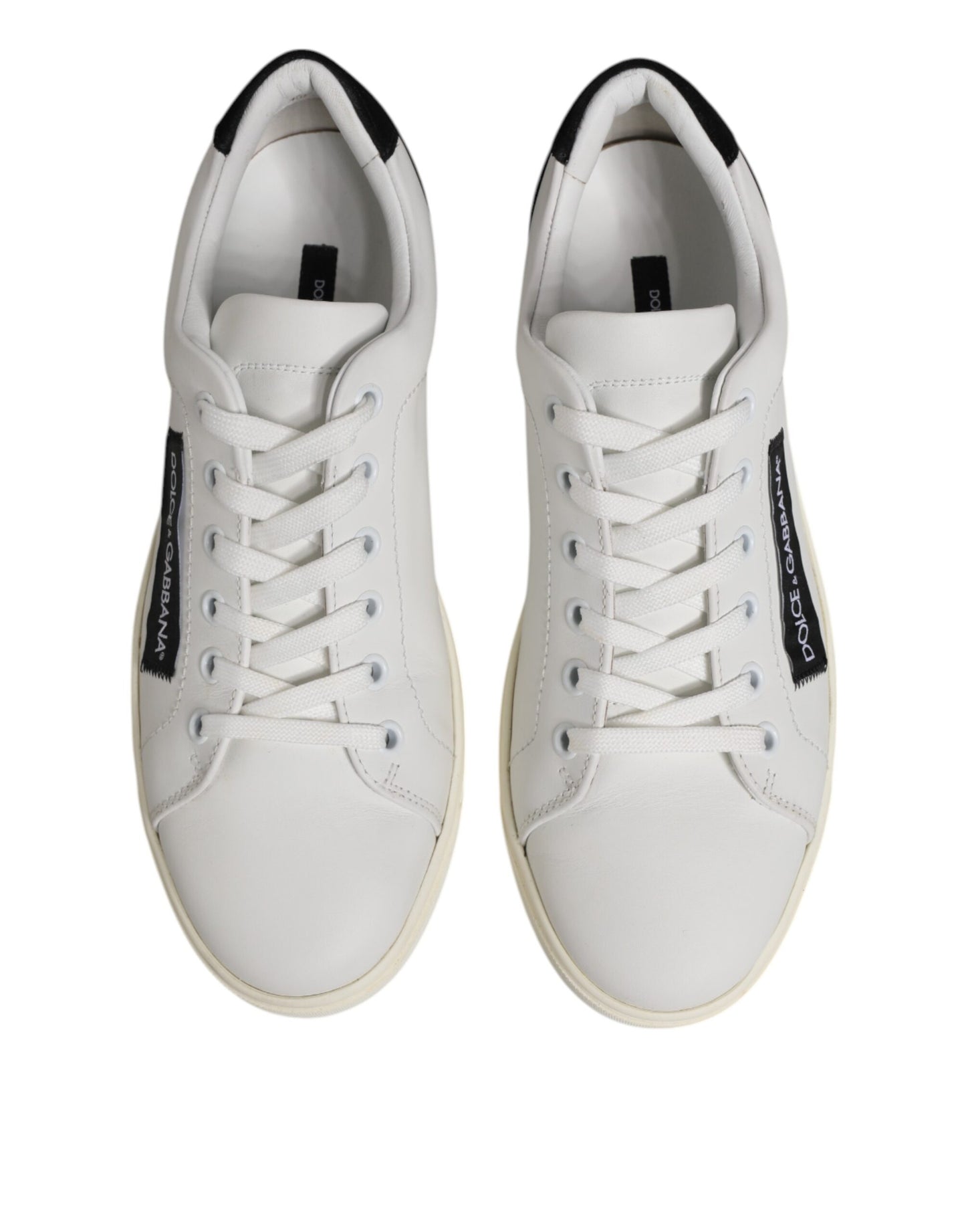 Dolce &amp; Gabbana White Black Leather Low Top Sneakers Shoes