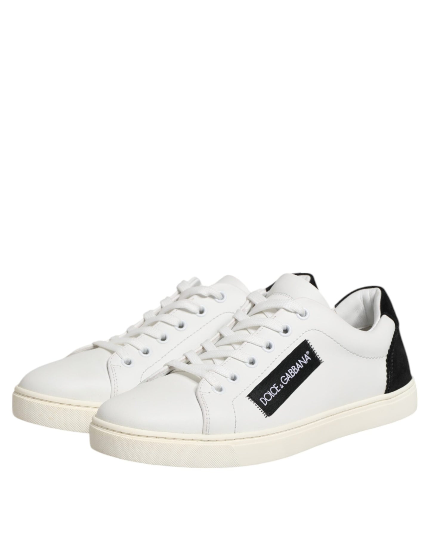 Dolce &amp; Gabbana White Black Leather Low Top Sneakers Shoes