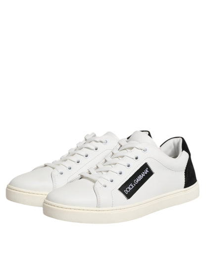 Dolce &amp; Gabbana White Black Leather Low Top Sneakers Shoes