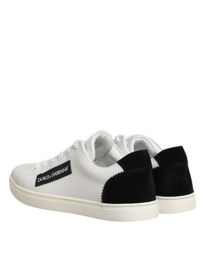 Dolce &amp; Gabbana White Black Leather Low Top Sneakers Shoes