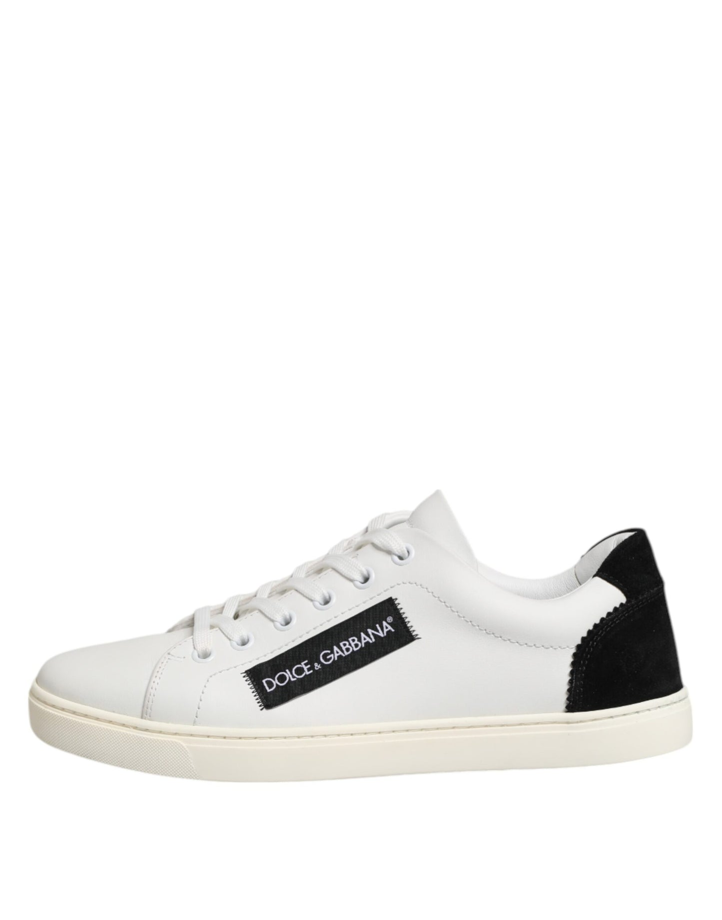 Dolce &amp; Gabbana White Black Leather Low Top Sneakers Shoes