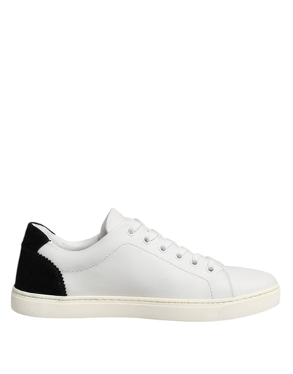 Dolce &amp; Gabbana White Black Leather Low Top Sneakers Shoes