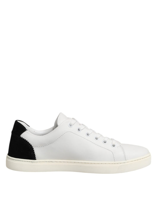 Dolce &amp; Gabbana White Black Leather Low Top Sneakers Shoes