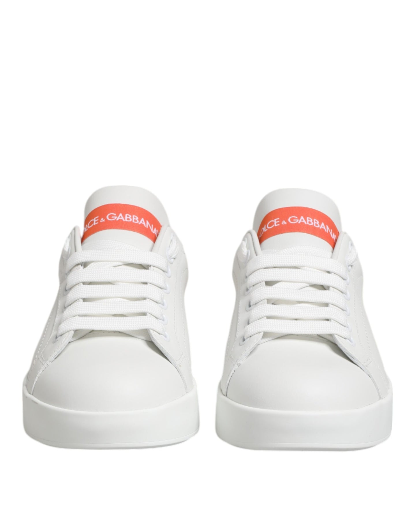 Dolce &amp; Gabbana White Orange Leather Low Top Sneakers Shoes