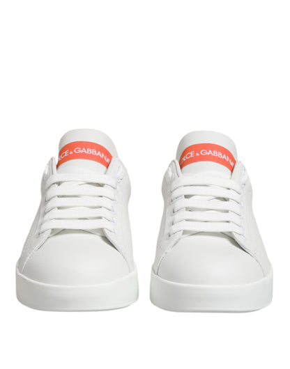 Dolce &amp; Gabbana White Orange Leather Low Top Sneakers Shoes