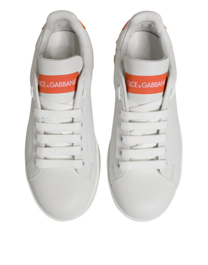 Dolce &amp; Gabbana White Orange Leather Low Top Sneakers Shoes