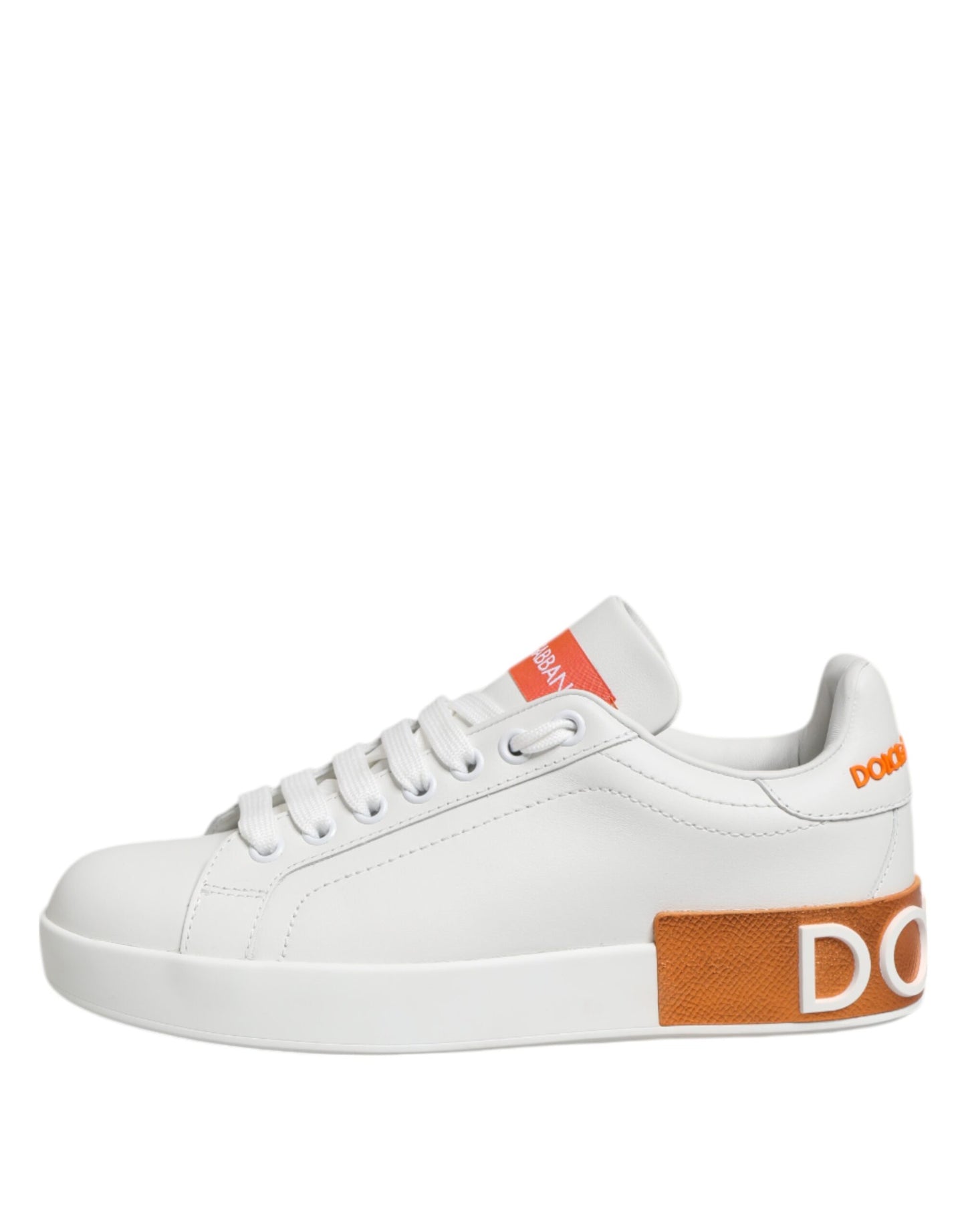 Dolce &amp; Gabbana White Orange Leather Low Top Sneakers Shoes