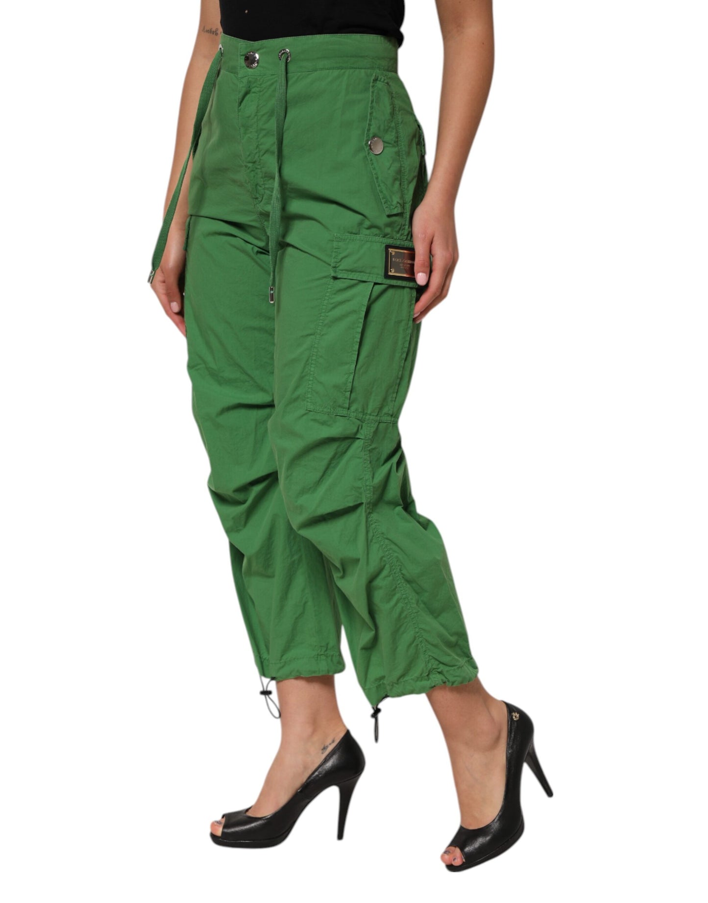 Dolce &amp; Gabbana Green Cotton High Waist Cargo Trouser Pants