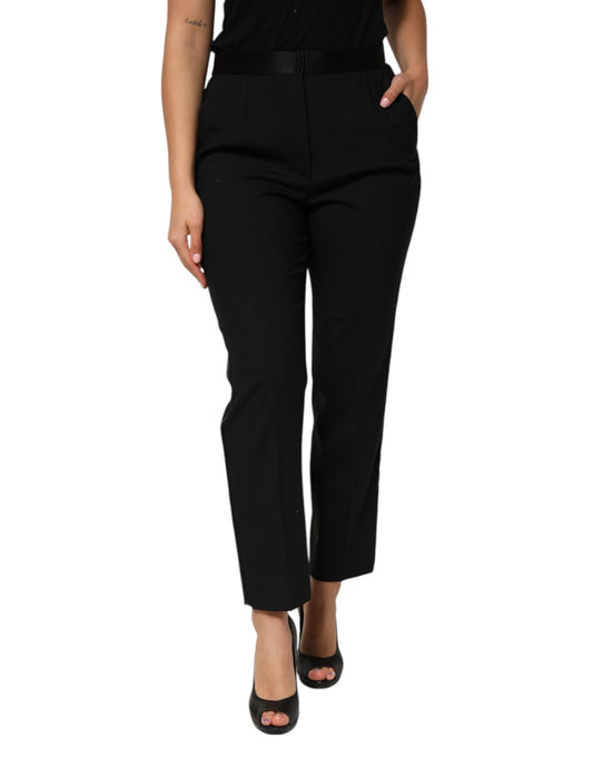 Dolce &amp; Gabbana Black Wool HighWaist Tapered Trouser Pants