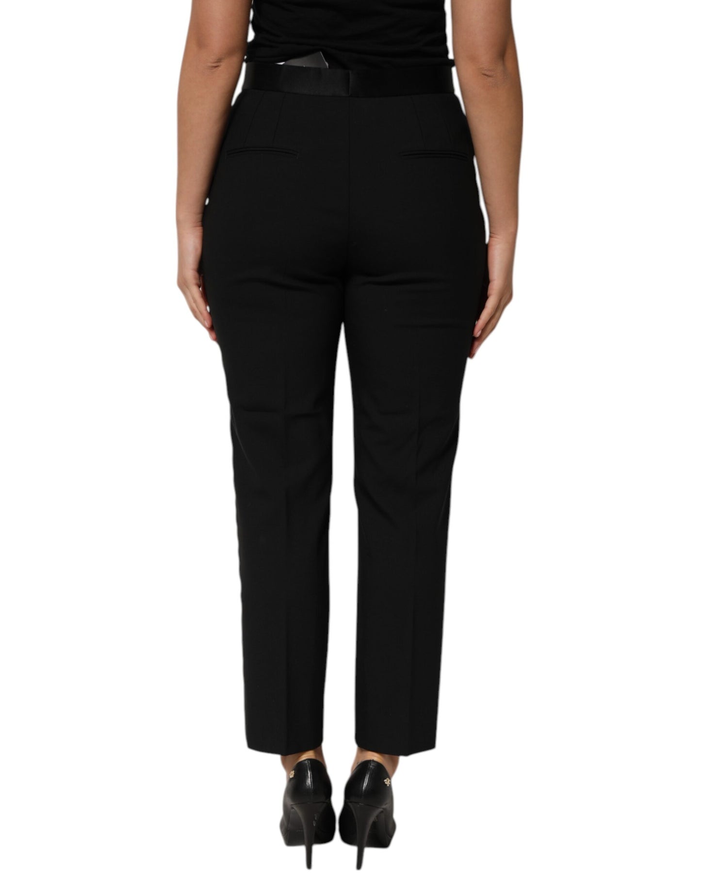 Dolce &amp; Gabbana Black Wool HighWaist Tapered Trouser Pants