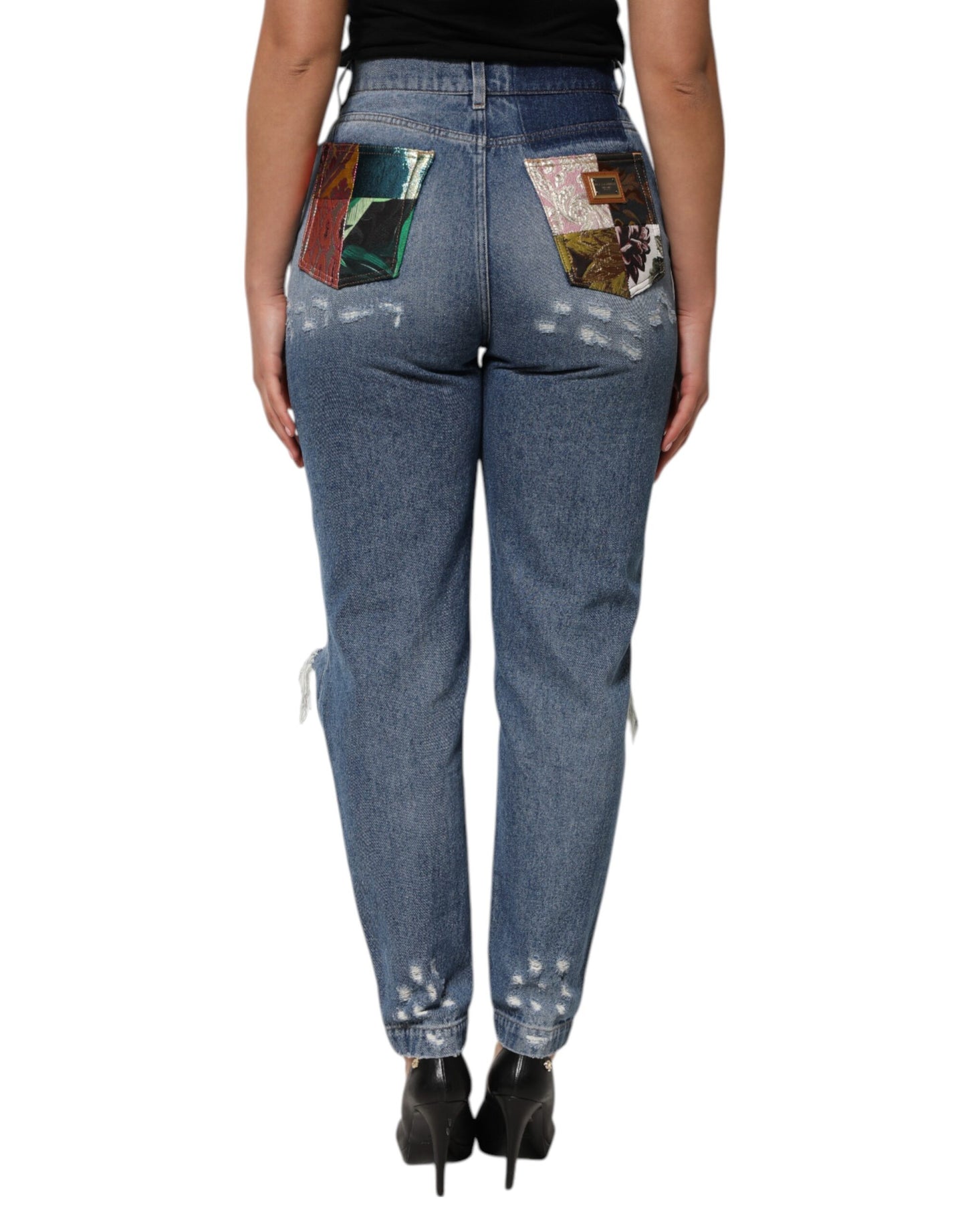 Dolce &amp; Gabbana Blue Tattered High Waist Women Denim Jeans