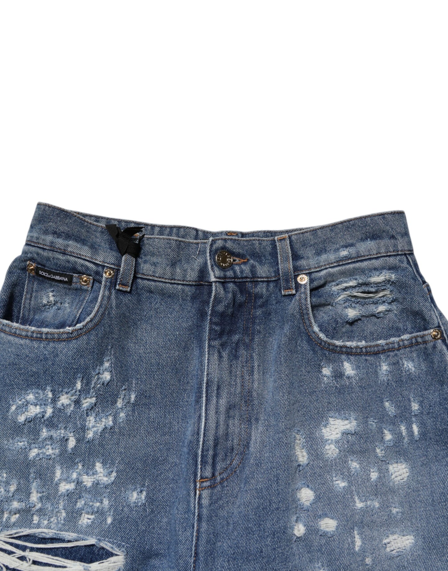 Dolce &amp; Gabbana Blue Tattered High Waist Women Denim Jeans
