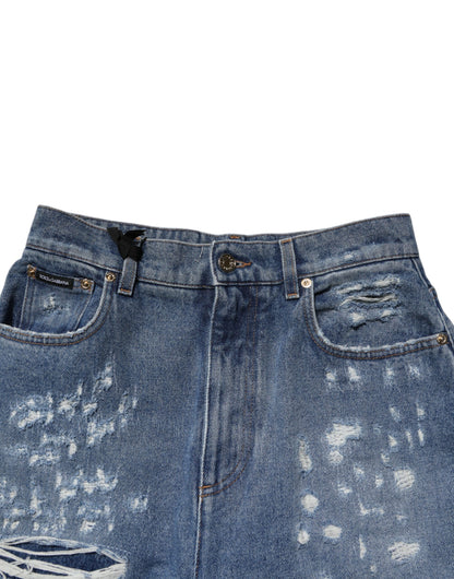 Dolce &amp; Gabbana Blue Tattered High Waist Women Denim Jeans