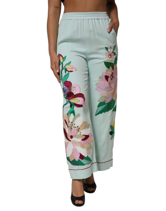 Dolce &amp; Gabbana Green Floral Garterized Straight Pajama Pants