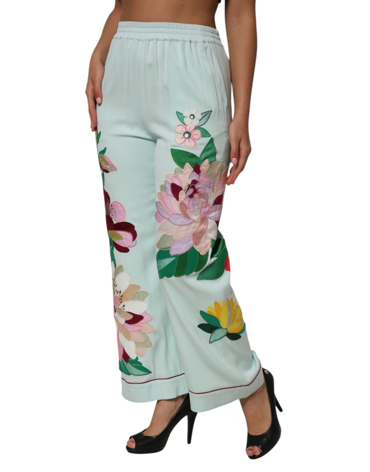 Dolce &amp; Gabbana Green Floral Garterized Straight Pajama Pants