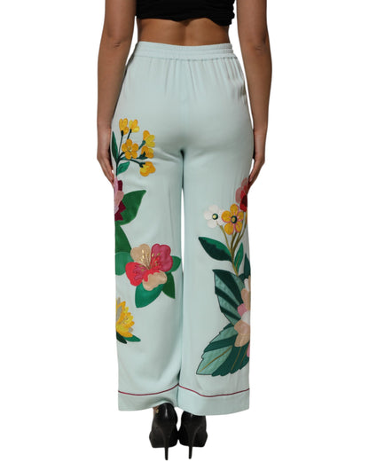 Dolce &amp; Gabbana Green Floral Garterized Straight Pajama Pants