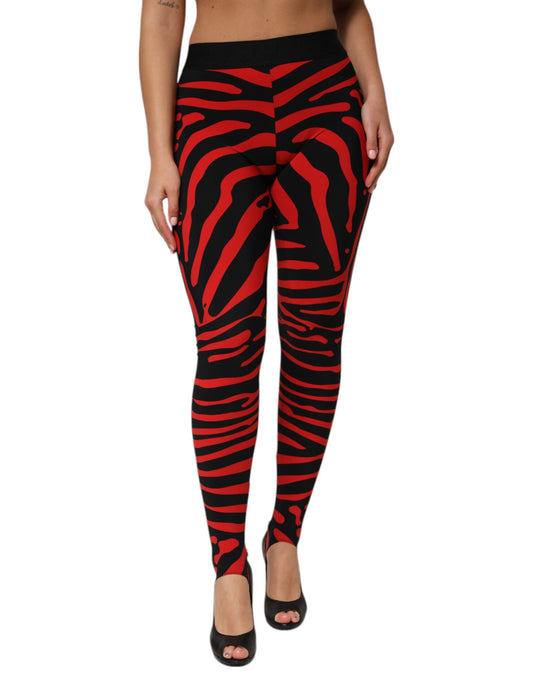 Dolce &amp; Gabbana Black Red Nylon Logo Waisted Leggings Pants