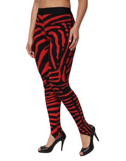Dolce &amp; Gabbana Black Red Nylon Logo Waisted Leggings Pants