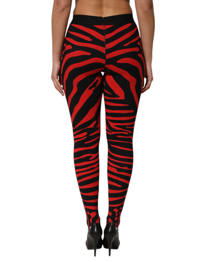 Dolce &amp; Gabbana Black Red Nylon Logo Waisted Leggings Pants