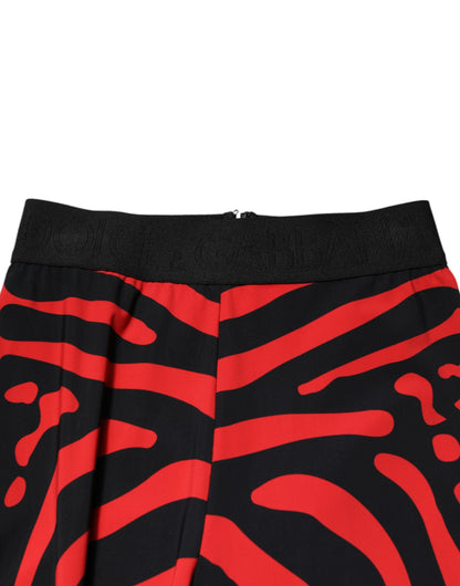 Dolce &amp; Gabbana Black Red Nylon Logo Waisted Leggings Pants