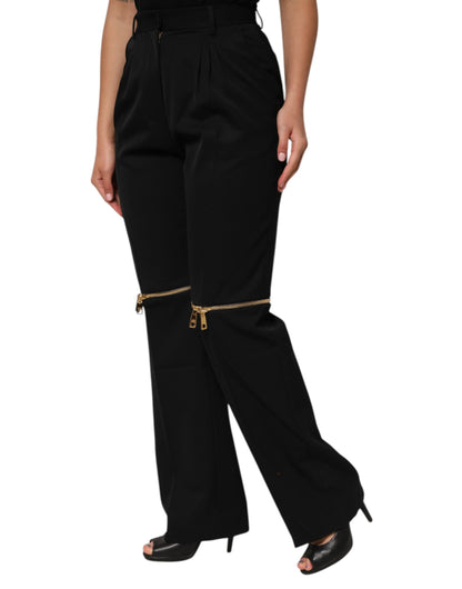 Dolce &amp; Gabbana Black Zip Detailed Wool Straight Leg Pants