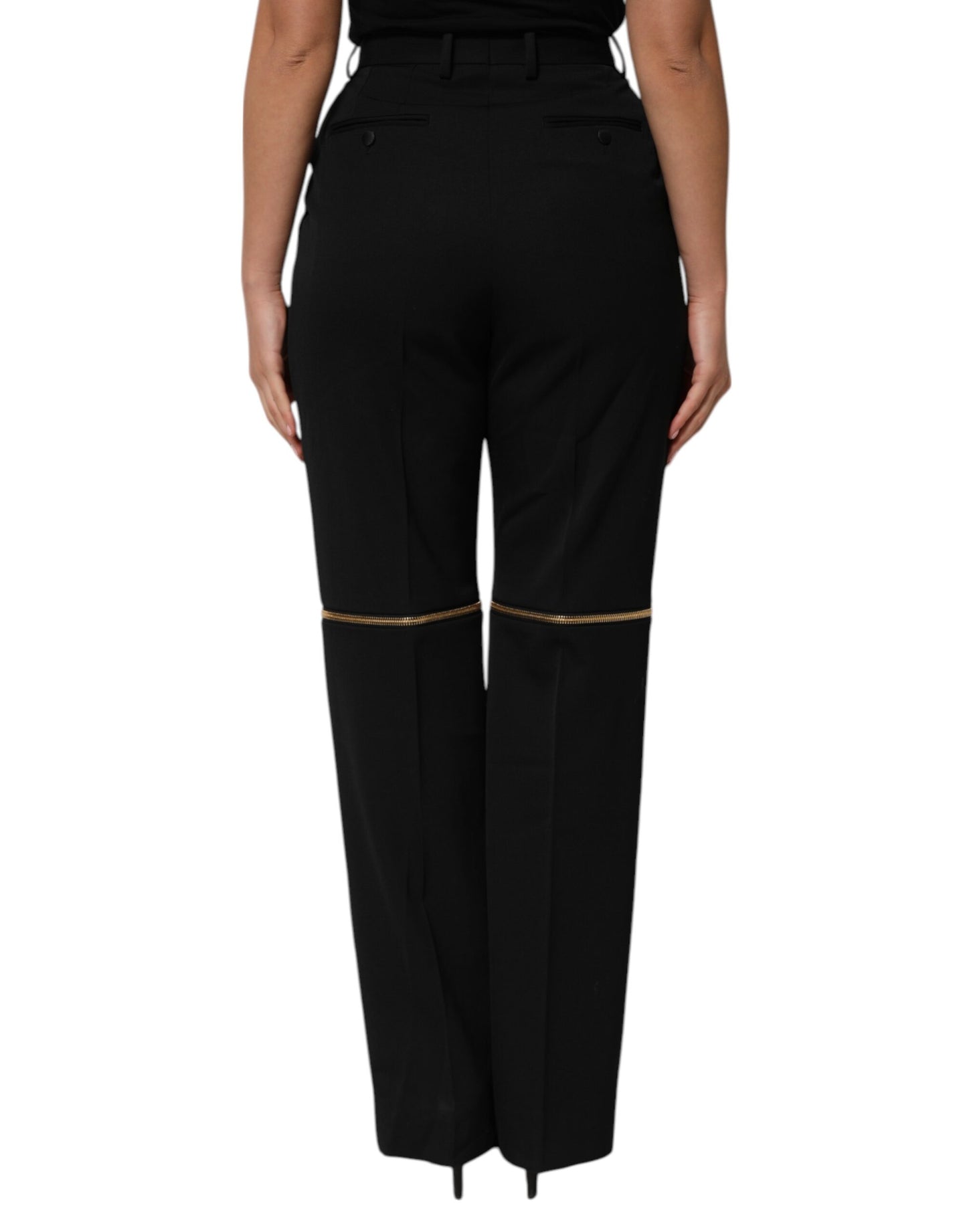Dolce &amp; Gabbana Black Zip Detailed Wool Straight Leg Pants