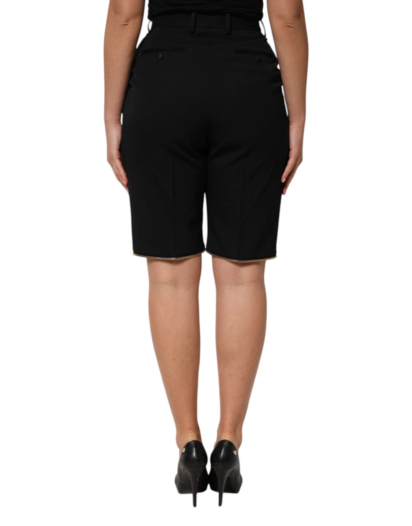 Dolce &amp; Gabbana Black Zip Detailed Wool Straight Leg Pants
