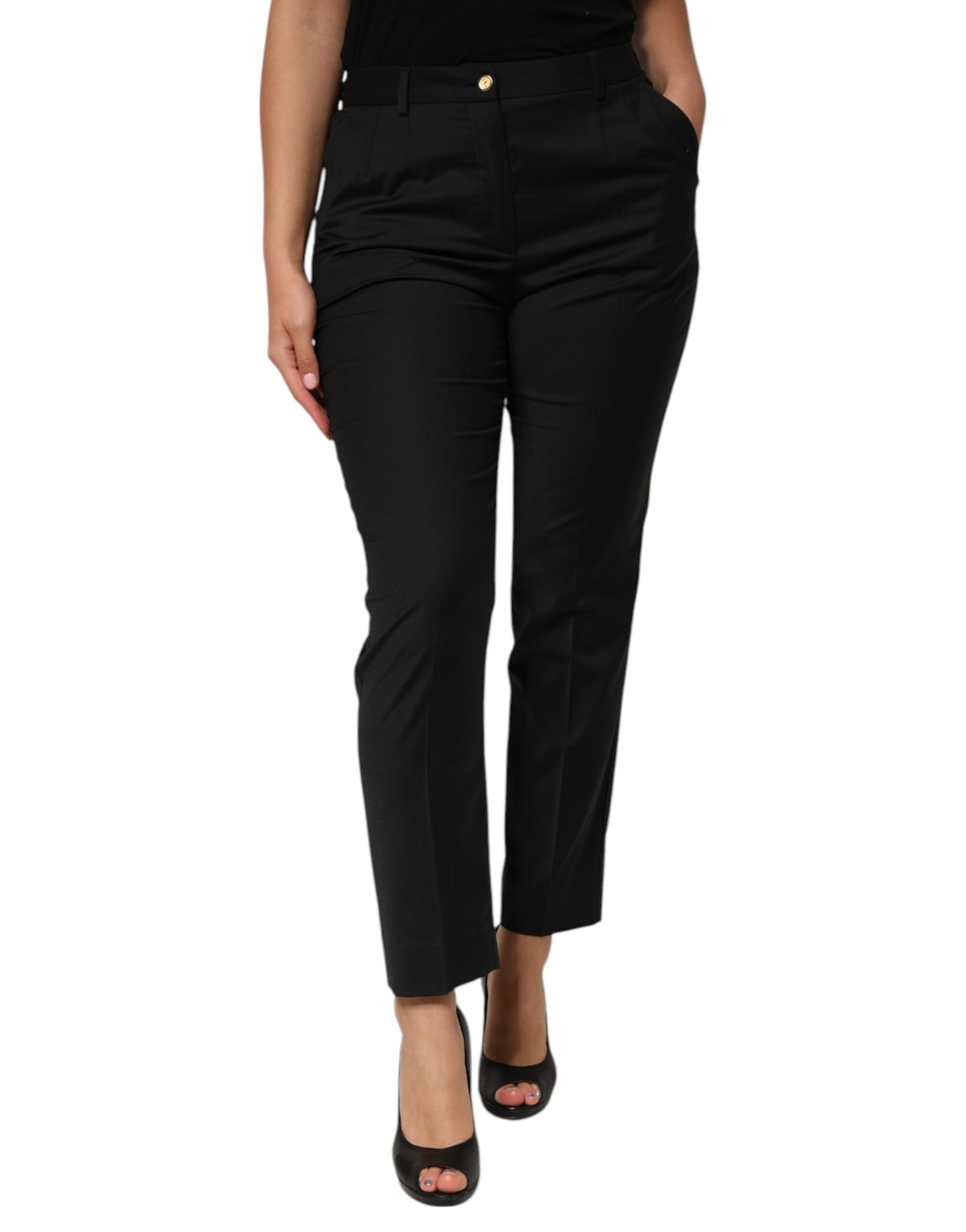 Dolce &amp; Gabbana Black Polyester Tapered Women Trouser Pants