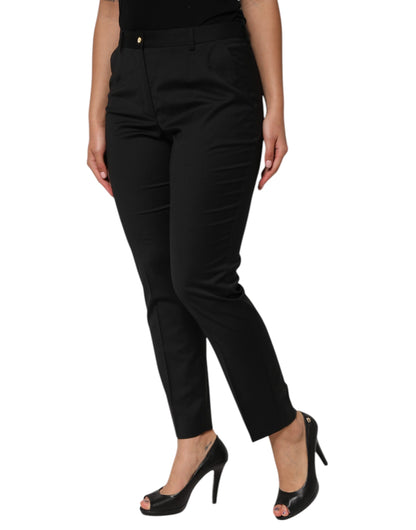 Dolce &amp; Gabbana Black Polyester Tapered Women Trouser Pants