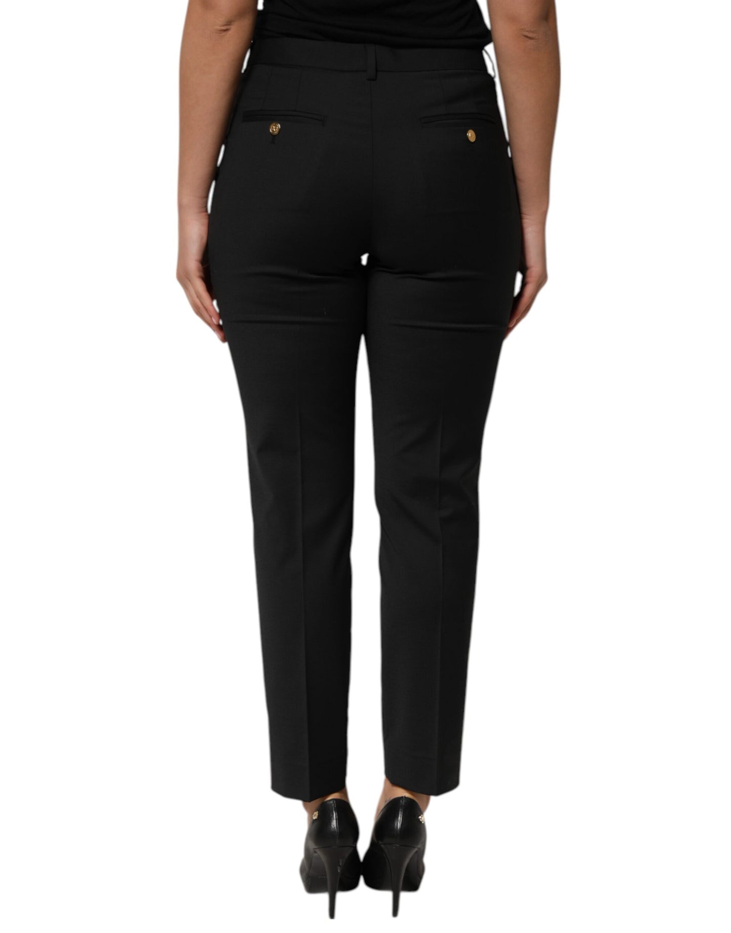 Dolce &amp; Gabbana Black Polyester Tapered Women Trouser Pants