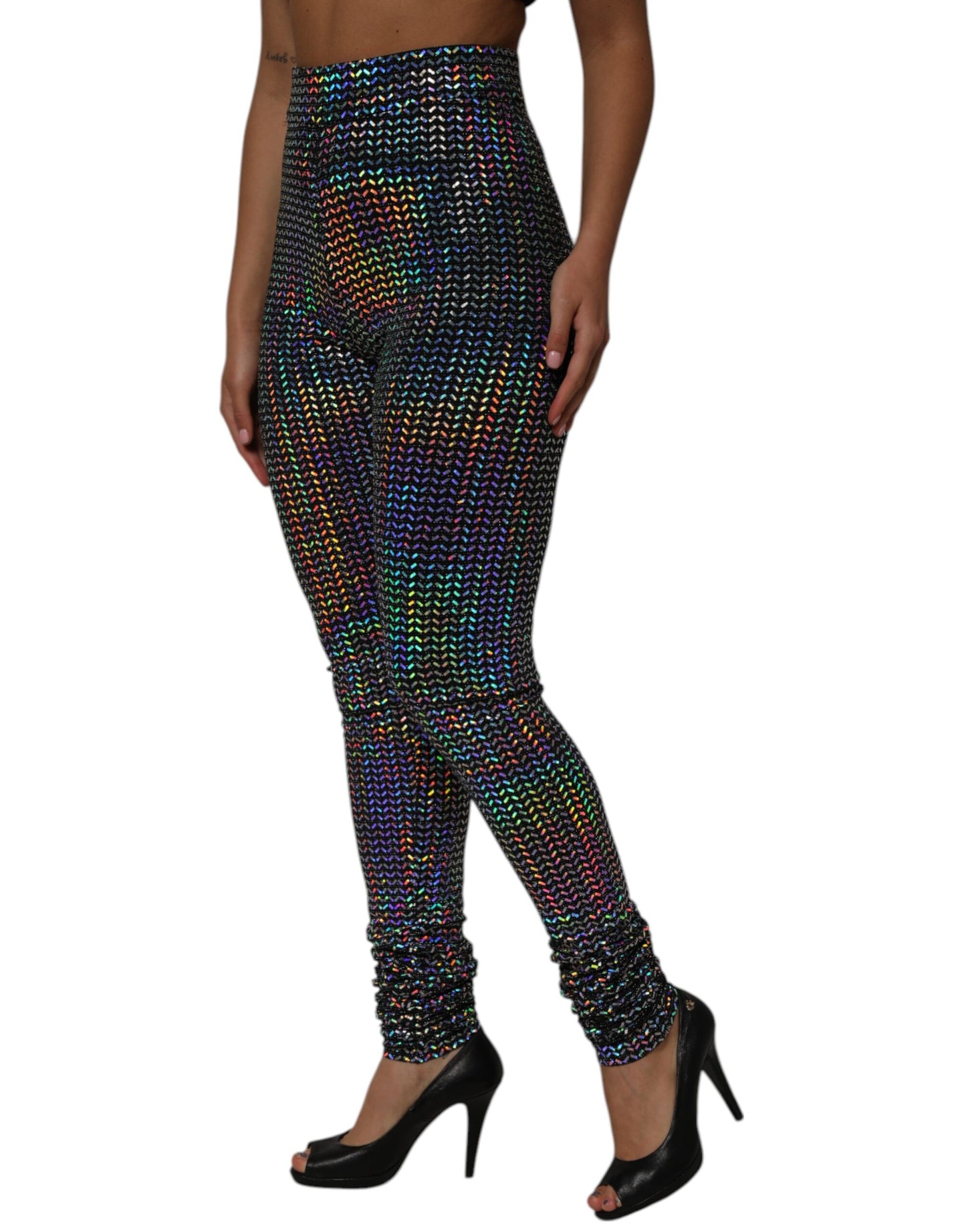 Dolce &amp; Gabbana Multicolor Sequined Leggings Trouser Pants