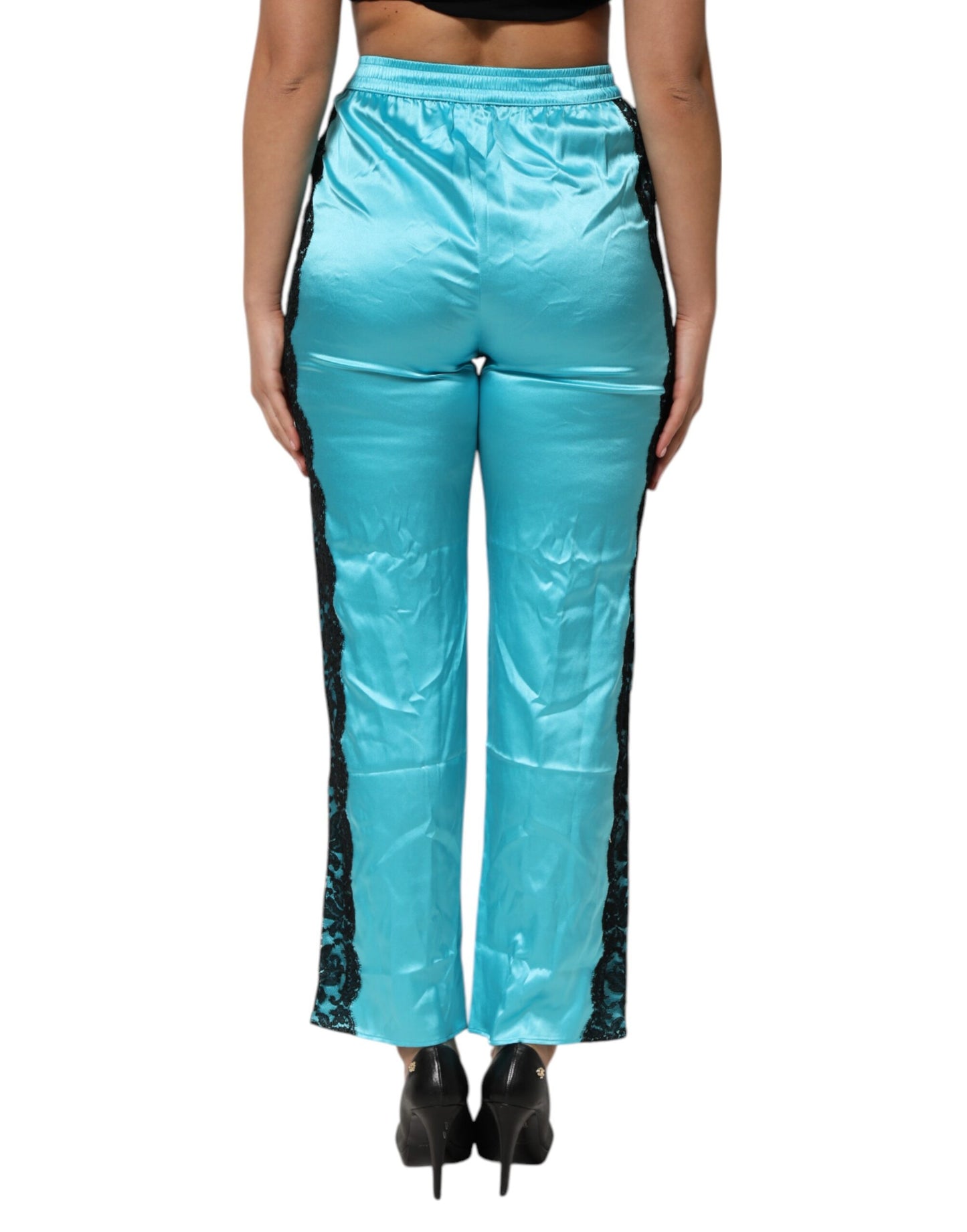 Dolce &amp; Gabbana Blue Silk Garterized Straight Women Pajama Pants