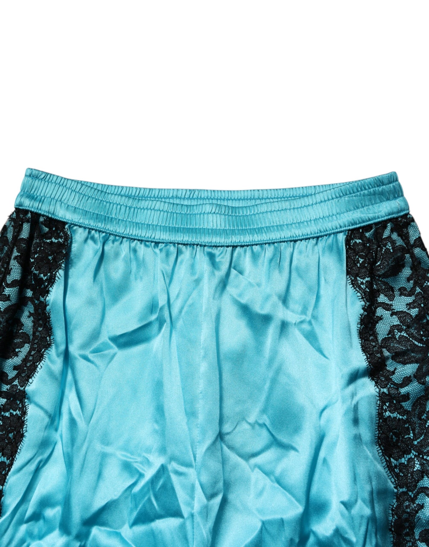 Dolce &amp; Gabbana Blue Silk Garterized Straight Women Pajama Pants