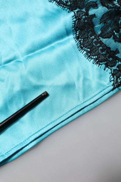 Dolce &amp; Gabbana Blue Silk Garterized Straight Women Pajama Pants
