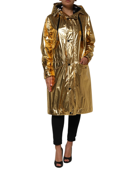 Dolce &amp; Gabbana Gold Hooded Long Sleeves Trench Coat Jacket