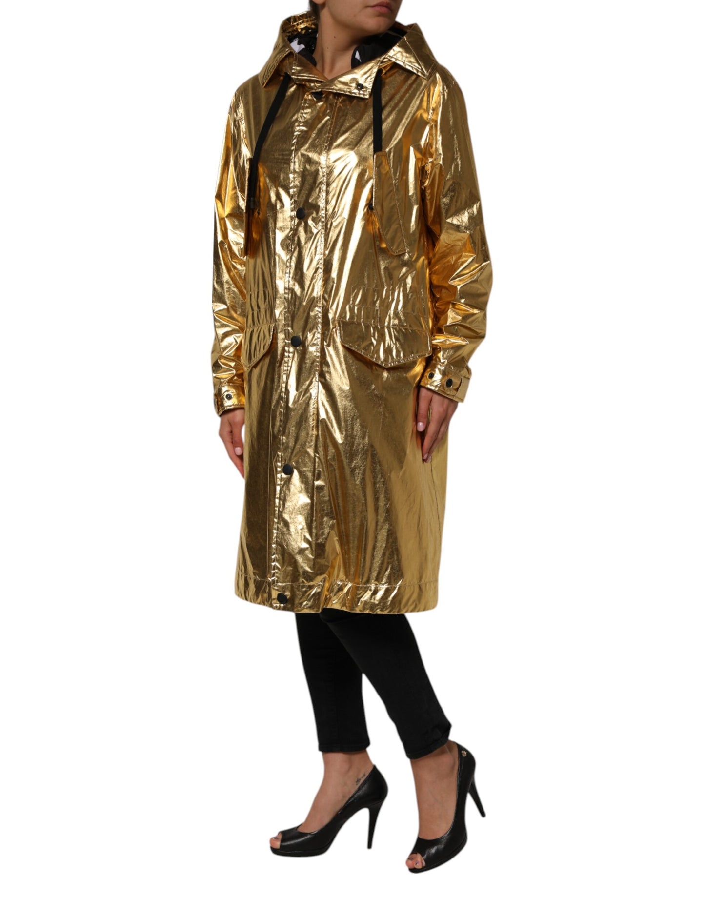 Dolce &amp; Gabbana Gold Hooded Long Sleeves Trench Coat Jacket