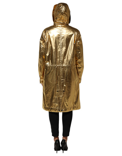 Dolce &amp; Gabbana Gold Hooded Long Sleeves Trench Coat Jacket