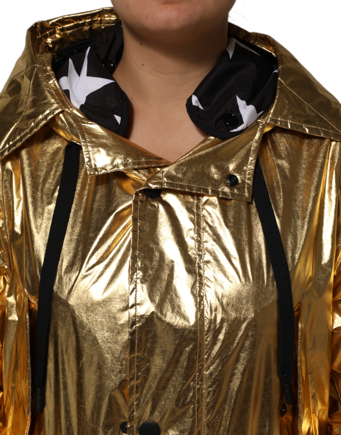 Dolce &amp; Gabbana Gold Hooded Long Sleeves Trench Coat Jacket