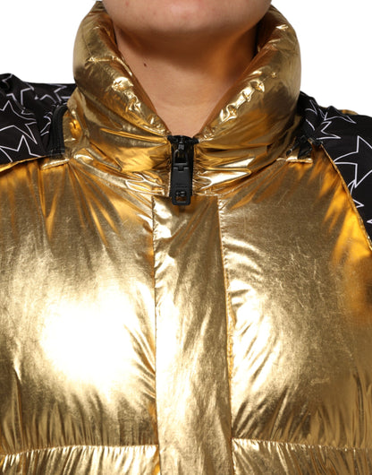 Dolce &amp; Gabbana Gold Hooded Puffer Quilted Full Zip Jacket
