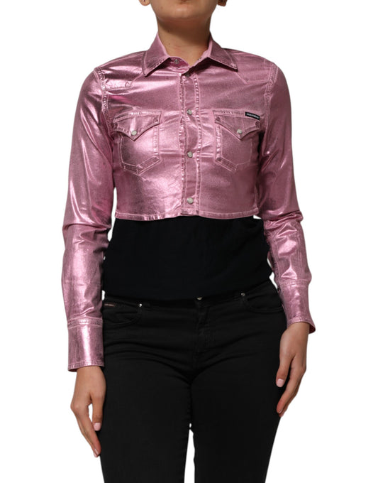 Dolce &amp; Gabbana Pink Cotton Stretch Collared Cropped Jacket