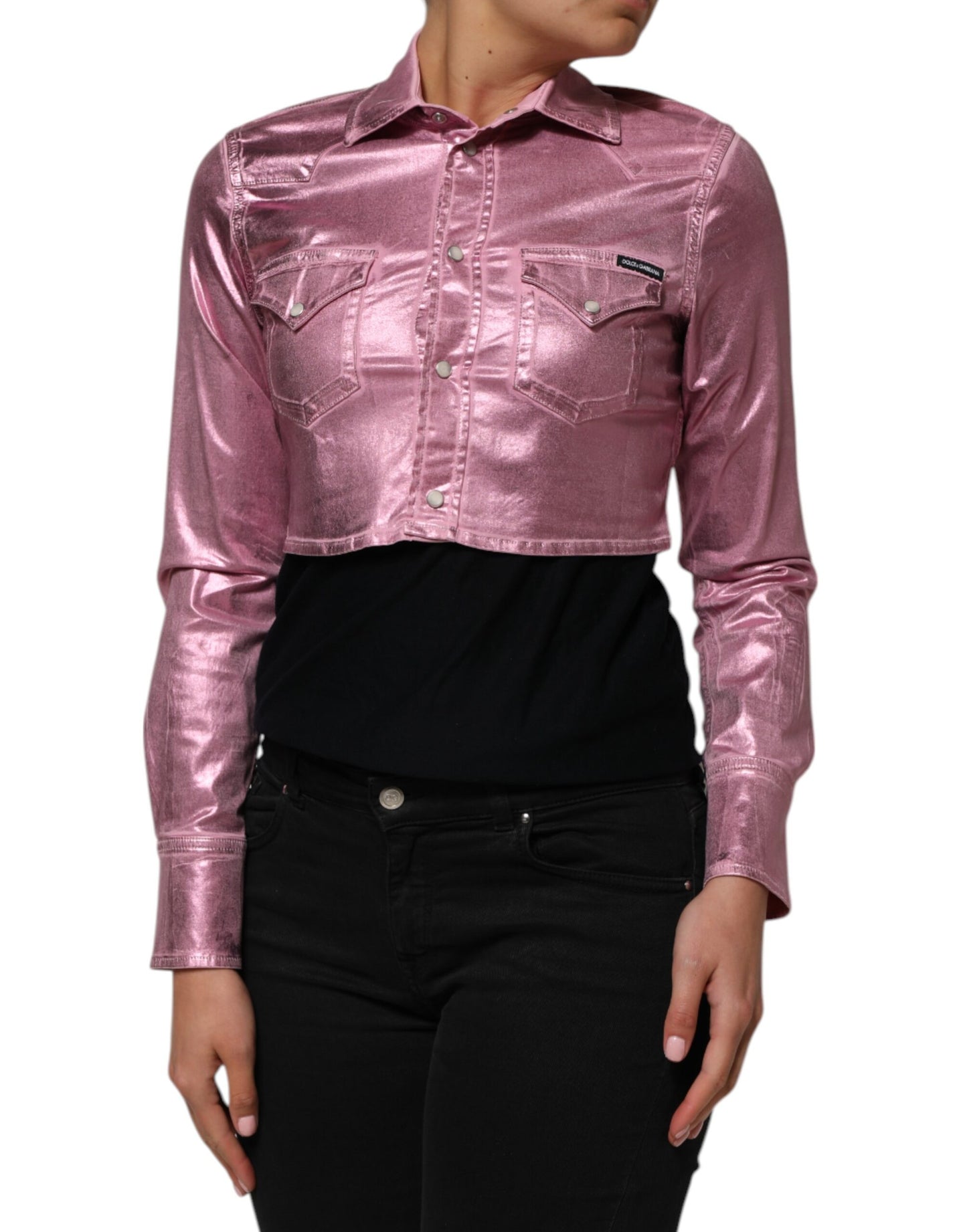 Dolce &amp; Gabbana Pink Cotton Stretch Collared Cropped Jacket