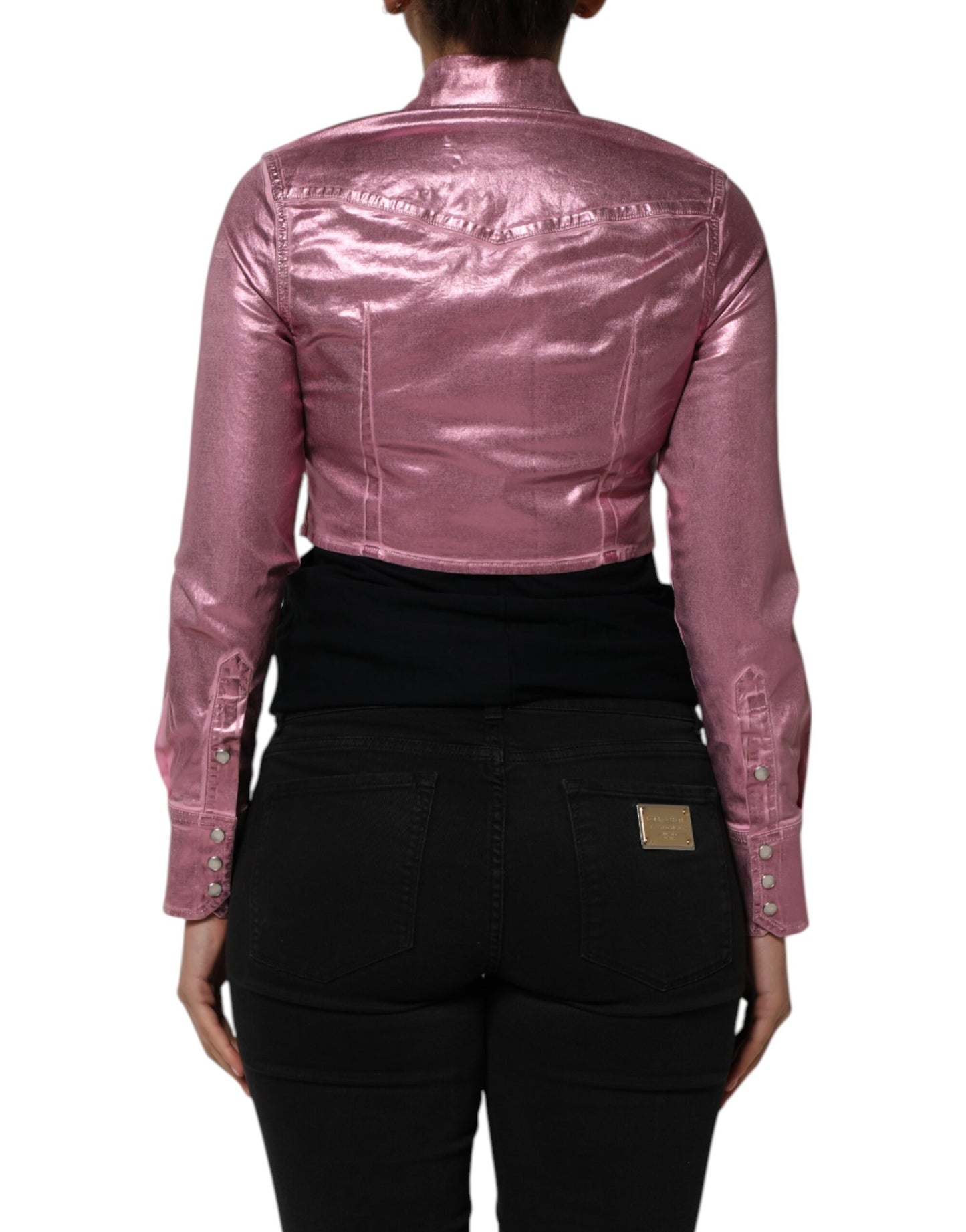 Dolce &amp; Gabbana Pink Cotton Stretch Collared Cropped Jacket