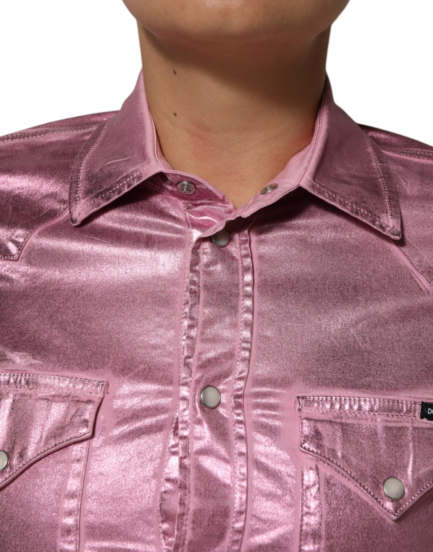 Dolce &amp; Gabbana Pink Cotton Stretch Collared Cropped Jacket