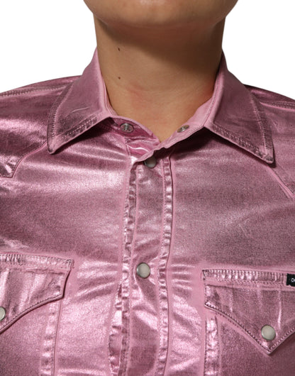 Dolce &amp; Gabbana Pink Cotton Stretch Collared Cropped Jacket