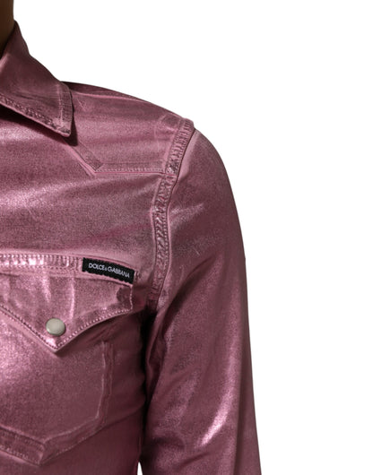 Dolce &amp; Gabbana Pink Cotton Stretch Collared Cropped Jacket