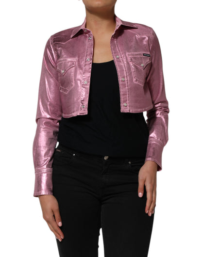 Dolce &amp; Gabbana Pink Cotton Stretch Collared Cropped Jacket