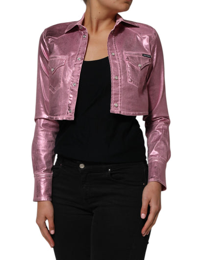 Dolce &amp; Gabbana Pink Cotton Stretch Collared Cropped Jacket