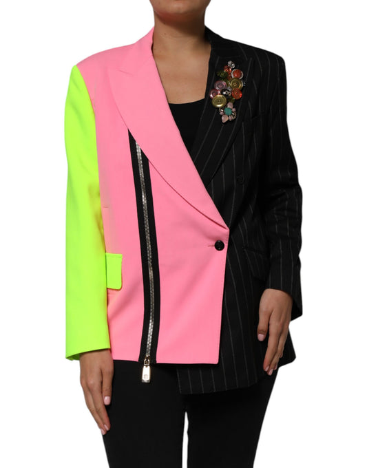 Dolce &amp; Gabbana Multicolor Patchwork Embellished Coat Jacket